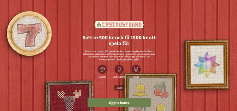 Casinostugan - Minsta insättning är 100 svenska kronor. Omsättningskraven för denna välkomstbonus i casinot är 35x